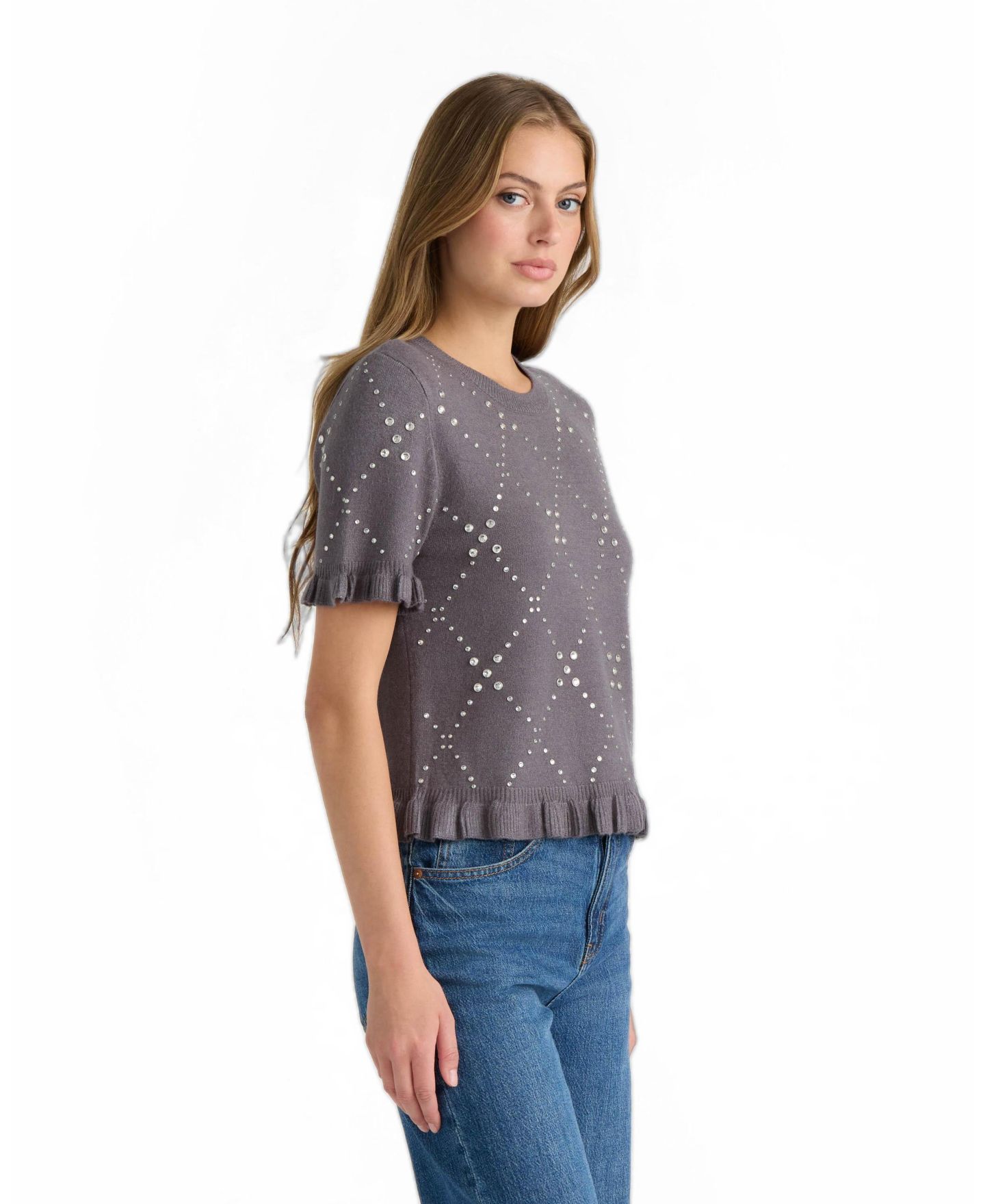 Женский свитер NVLT Short-Sleeve Crewneck Ruffled, цвет: Средний серый — фото 3