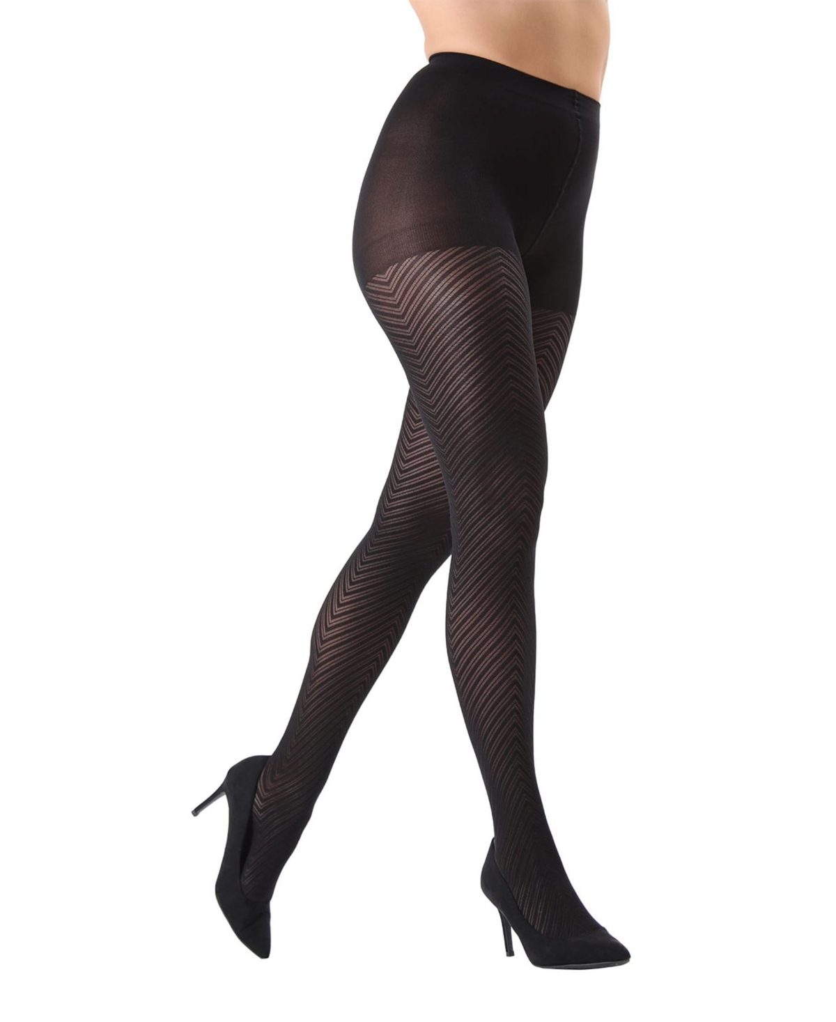 Memoi Women's Chevron Control-top Tights In Black