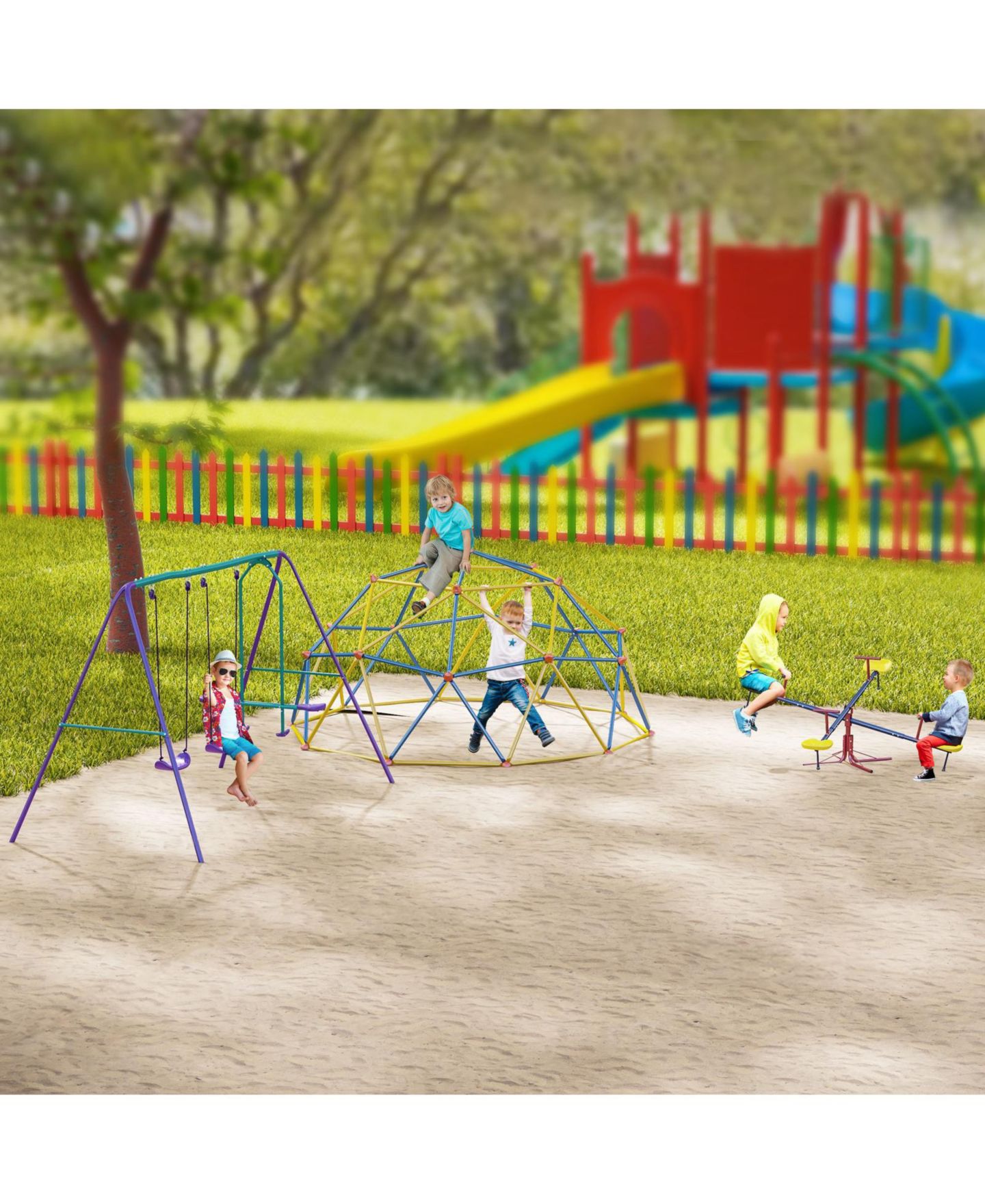 Детская игрушка Glintex 360-Degree Spinning Seesaw for 4 Kids, Powder-Coated Steel, цвет: Разноцветный — фото 8