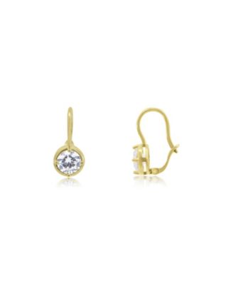CZ Round Drop Hook Earrings 14K Gold-Plated Sterling Silver
