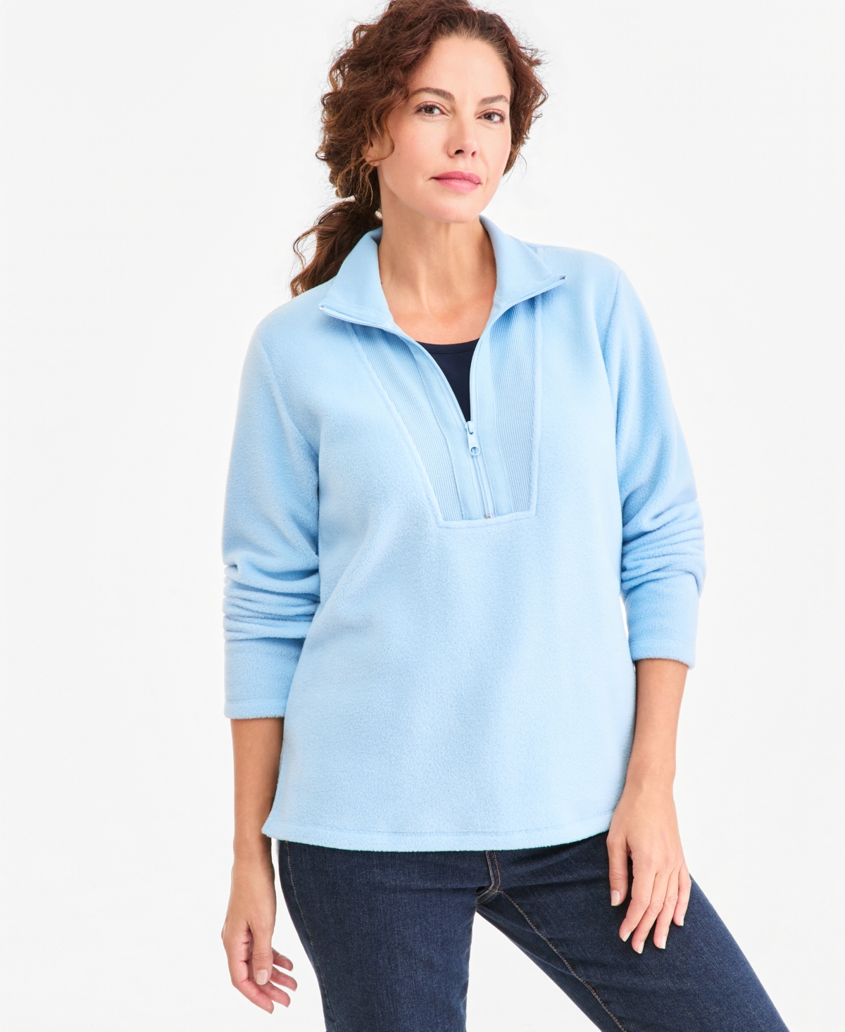 Style & Co Women's Polar Fleece Quarter Zip Sweatshirt, Macy's Exclusive - Pretty Perry