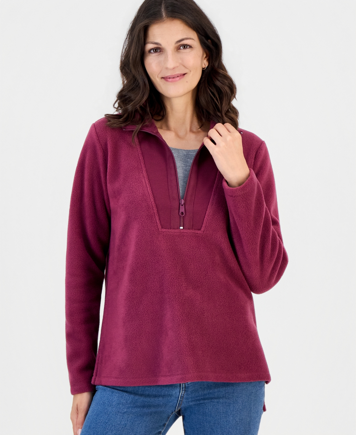 Style & Co Women's Polar Fleece Quarter Zip Sweatshirt, Macy's Exclusive - New Brickberry