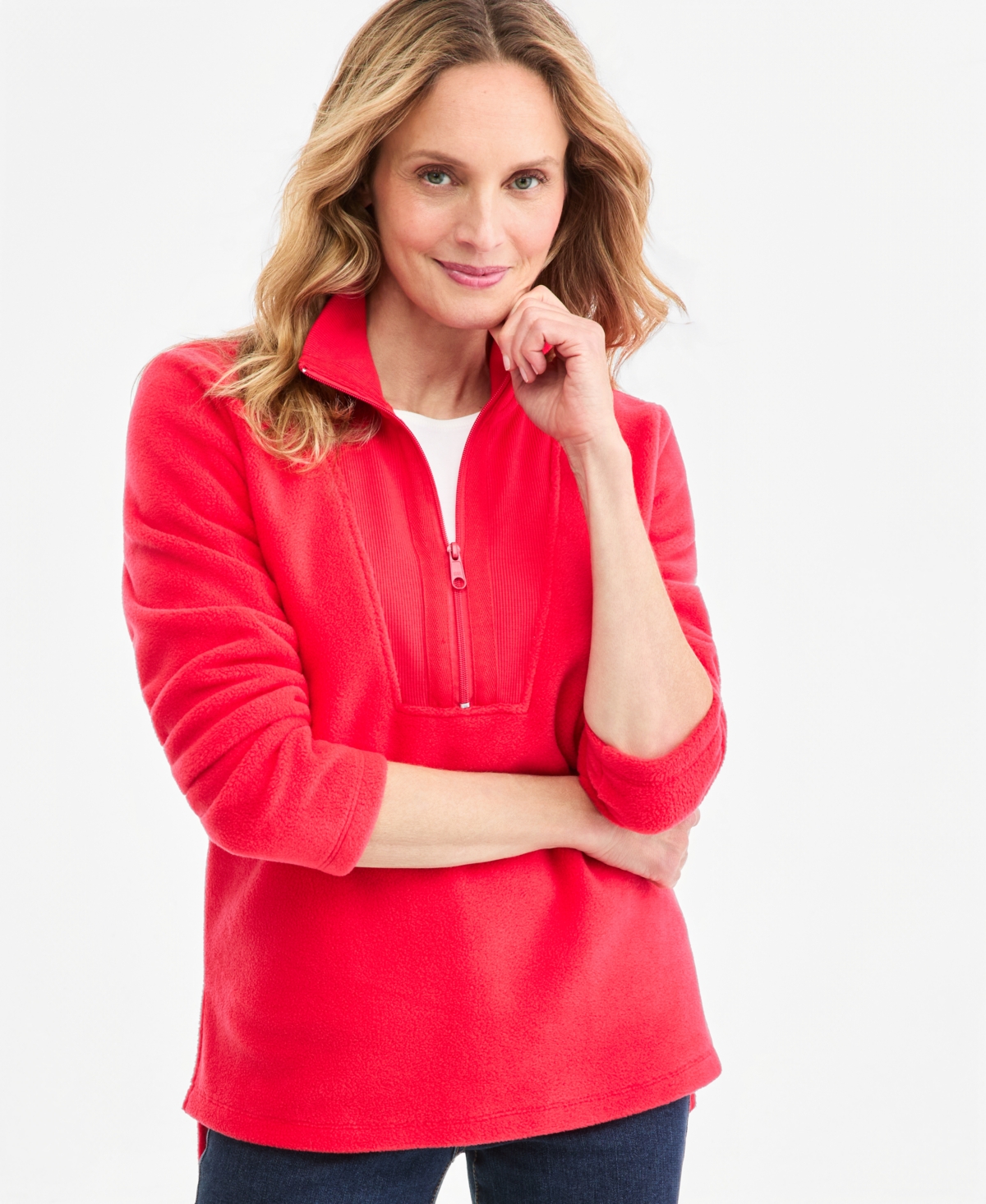 Style & Co Women's Polar Fleece Quarter Zip Sweatshirt, Macy's Exclusive - Lollipop