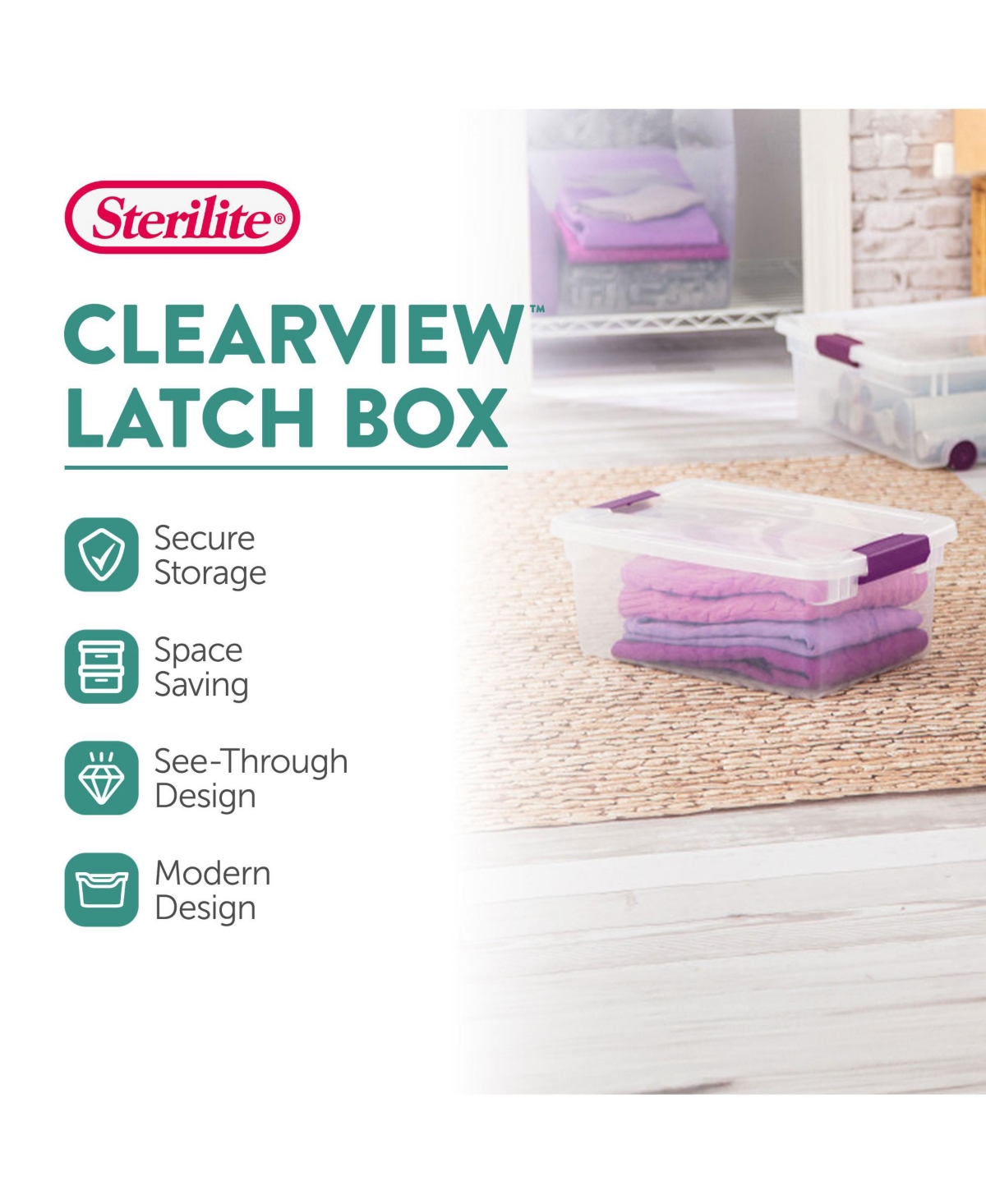 Sterilite 15 Qt. Plastic Stackable Storage Container Tote with Lid (48 Pack)