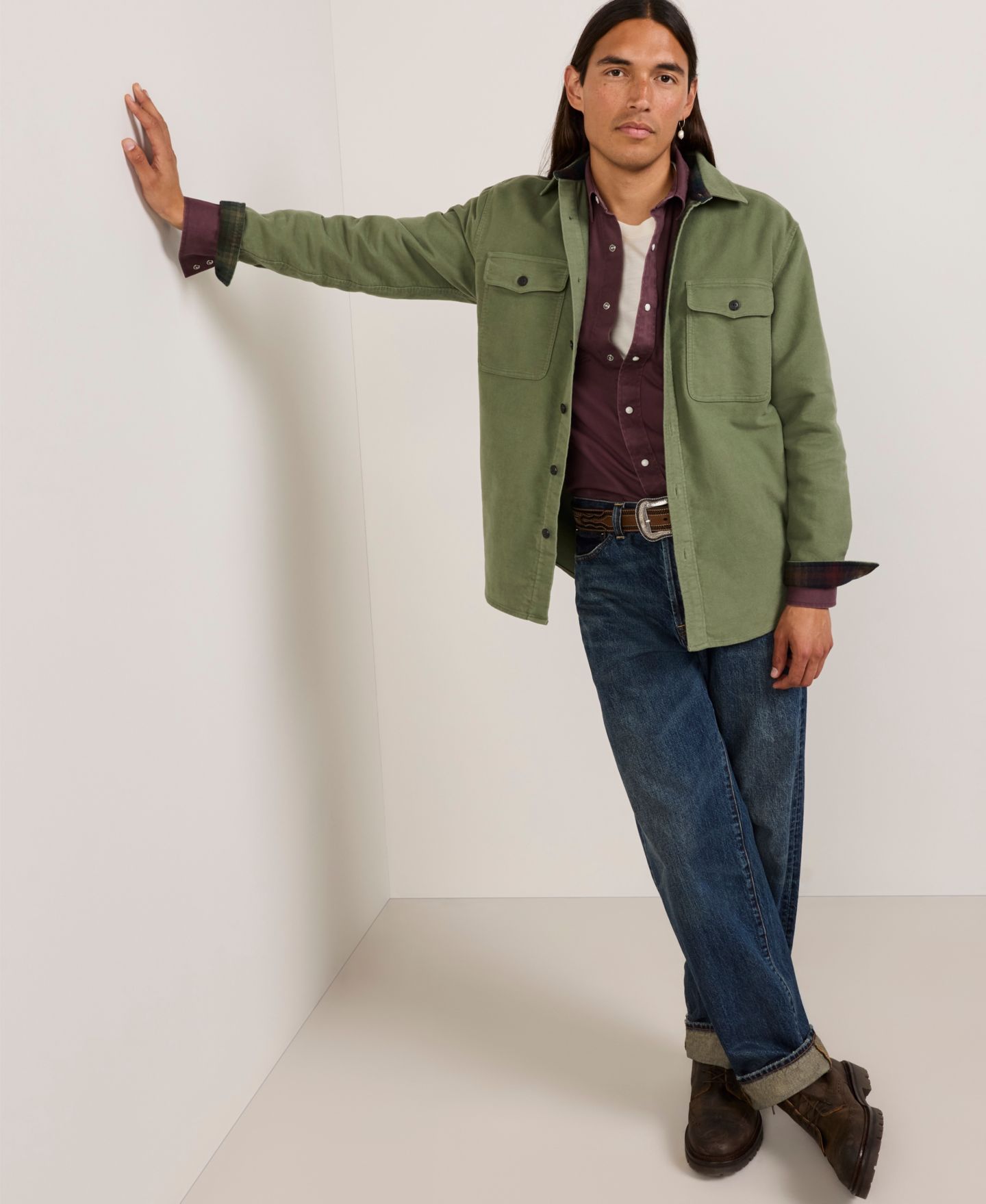 Мужская рубашка Pendleton Belmont Moleskin Long-Sleeve, цвет: Оливковый — фото 2