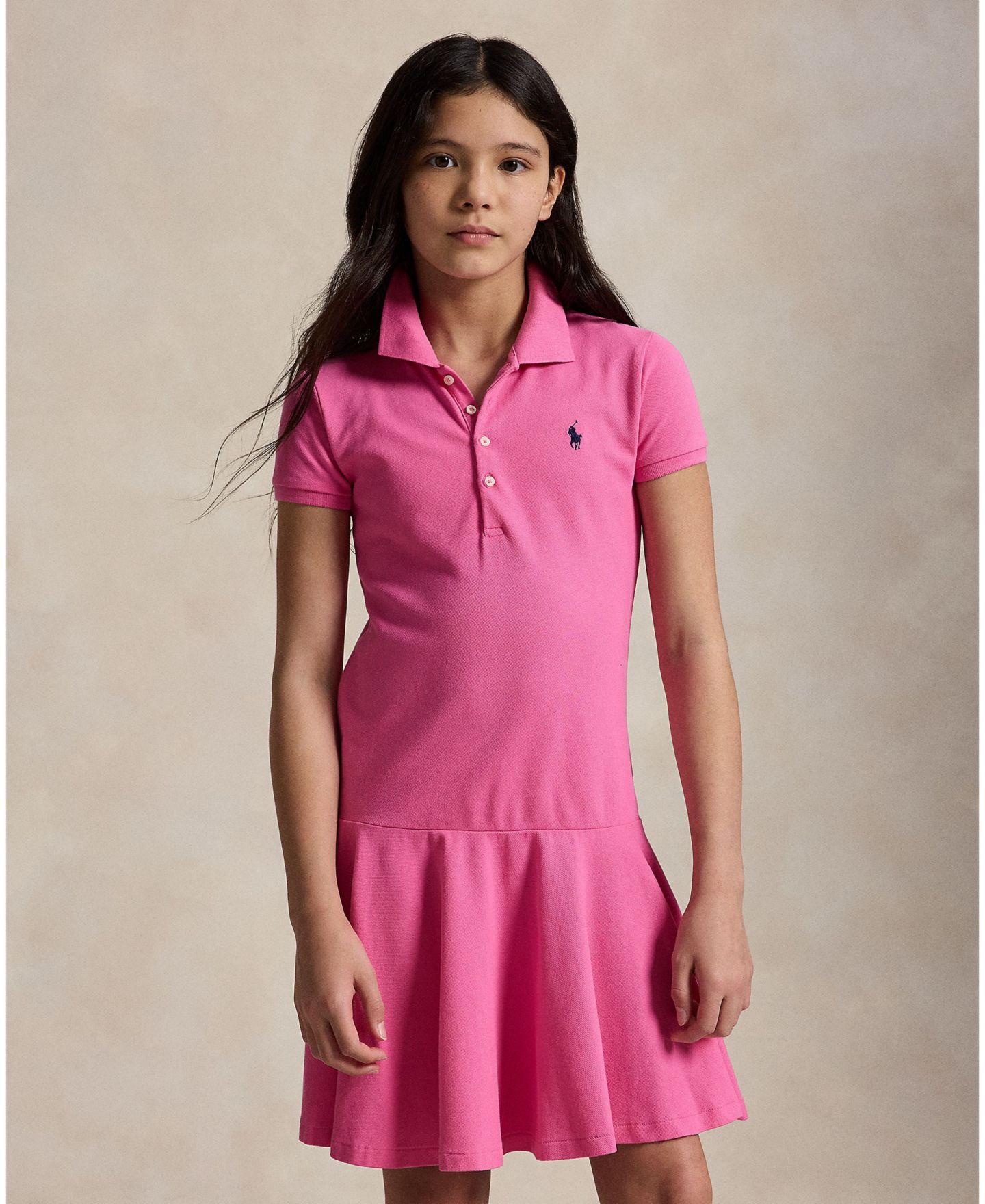 Платье Polo Ralph Lauren Cotton Mesh Short-Sleeve Polo Dress для девочек, цвет: Розовый — фото 2