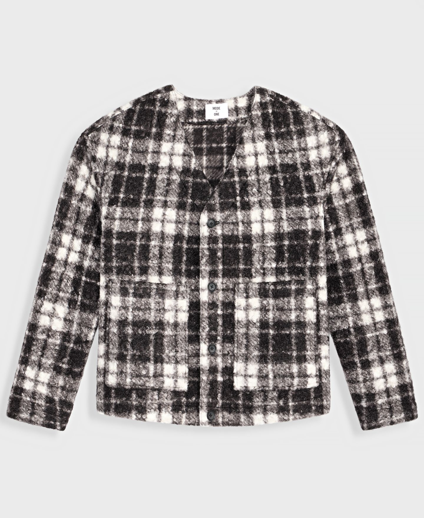 Мужской кардиган Mode of One Knit Plaid V-Neck, цвет: Глубокий чёрный — фото 5