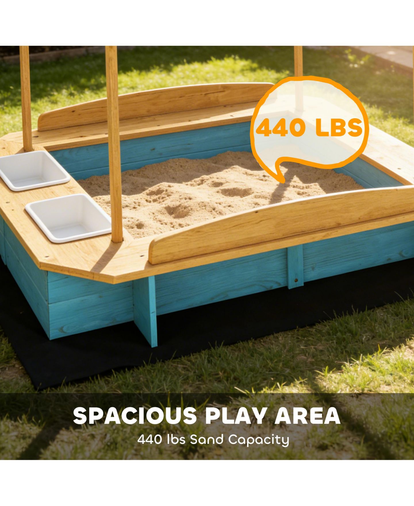Детская игрушка Qaba Wooden Sandbox with Seating for Six & Dinosaur-Print Canopy, Storage, 440 lbs. Capacity, Ages 3-6, цвет: Синий — фото 4