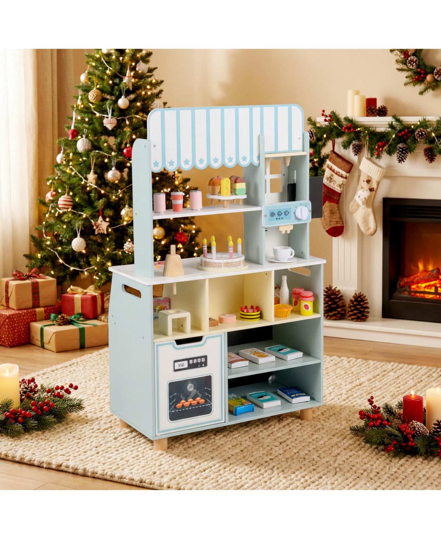 Детский игровой набор Gymax Ice Cream Shop Wooden 27-Piece Playset, Ages 3+, цвет: Синий — фото 2
