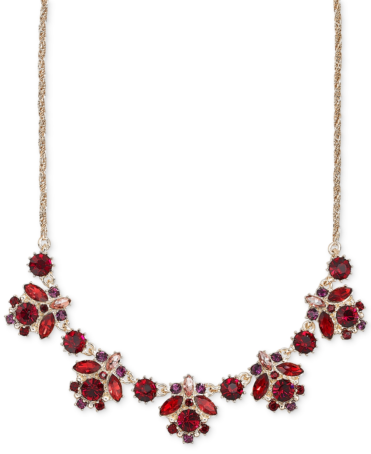 Marchesa Gold-Tone Crystal Statement Frontal Necklace - Red