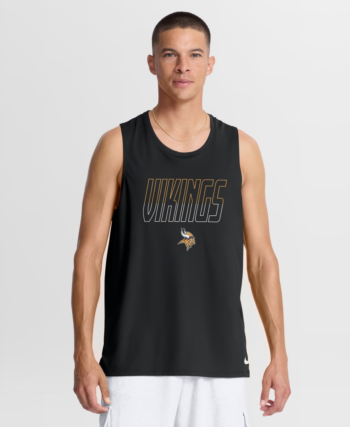 Nike Men's Minnesota Vikings Kickoff Miler Crew Neck Screen Print Graphics Tank Top In Black