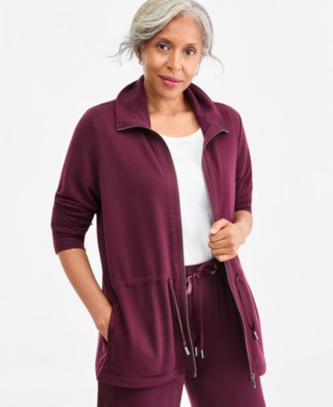 Женская куртка Style & Co Plus Size LuxLounge French Terry Zip-Up Satin-Trim, цвет: Ягодный