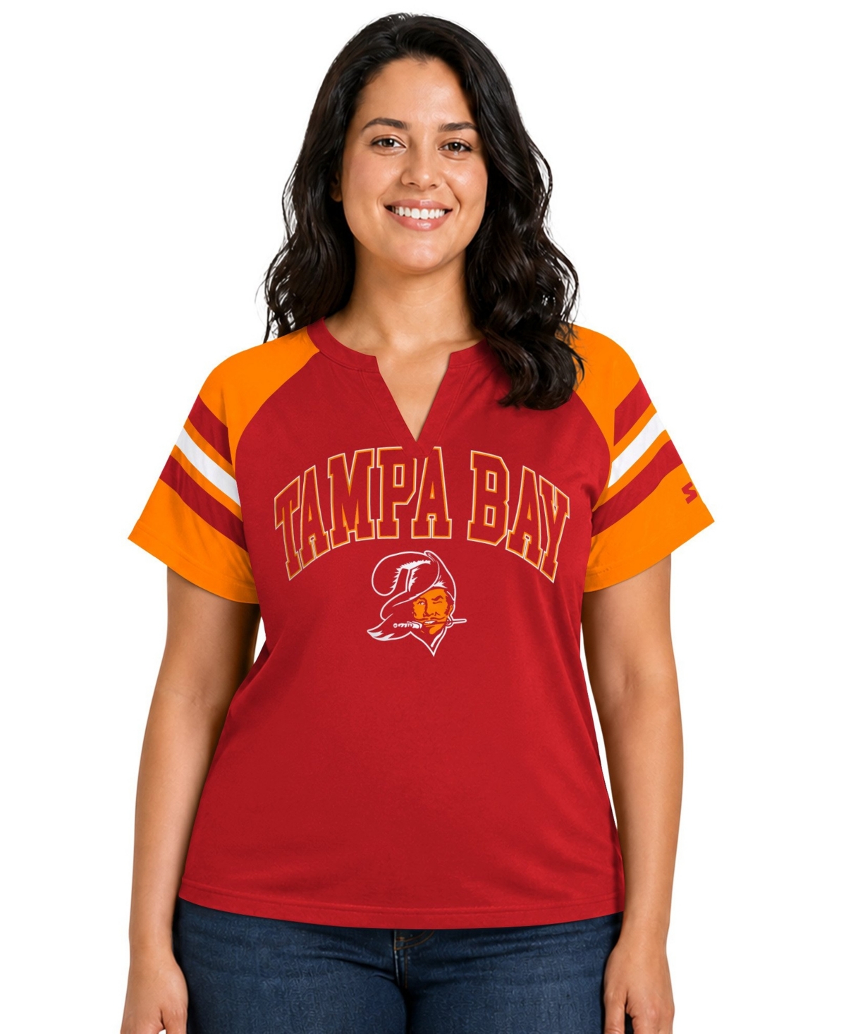 Starter Plus Size Tampa Bay Buccaneers Throwback Game On Notch Neck Raglan T-shirt In Red