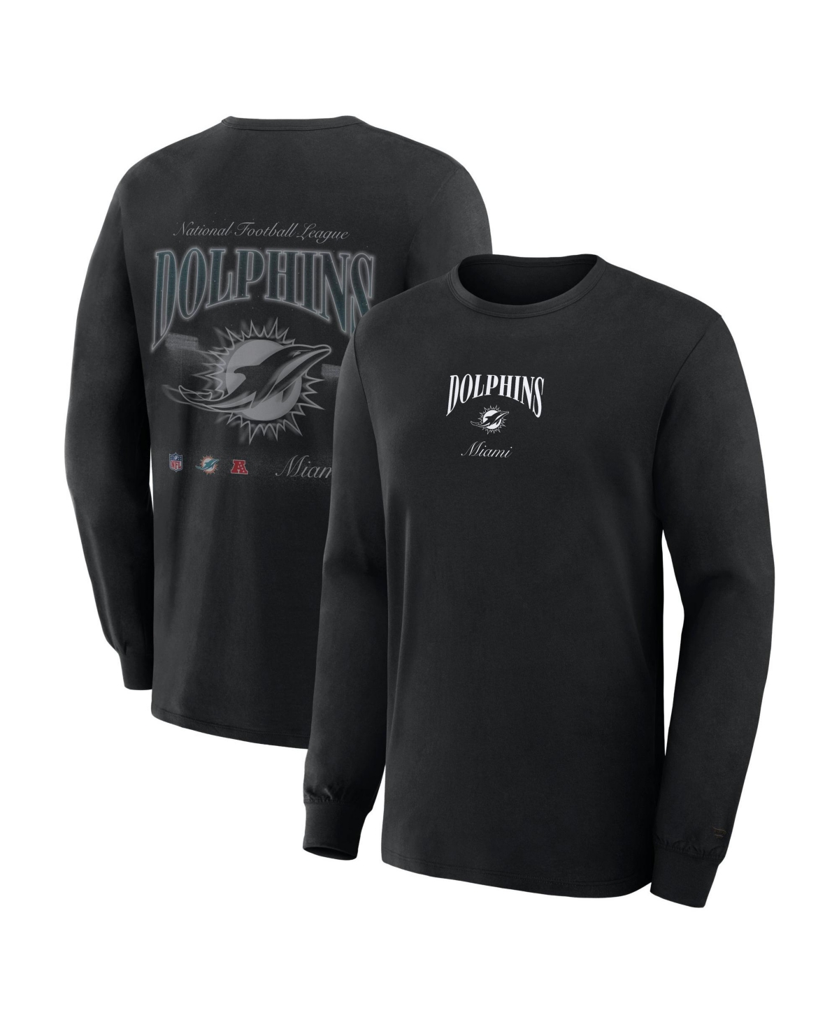 Fanatics Men's Miami Dolphins Midnight Falls Long-Sleeve Crewneck Graphic T-Shirt - Black