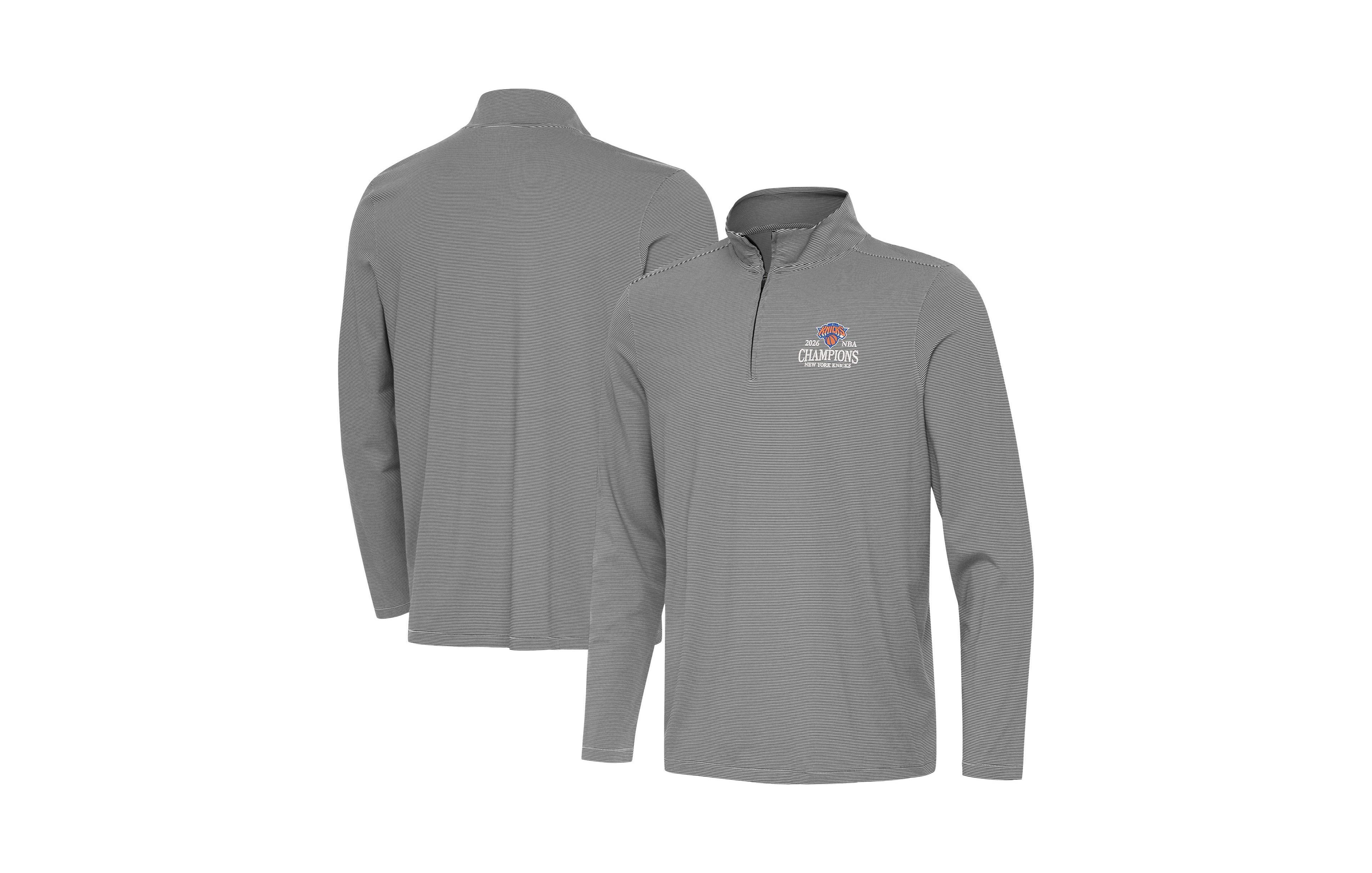 Antigua Men's New York Knicks Twine Mini-Micro-Stripe Quarter-Zip Pullover