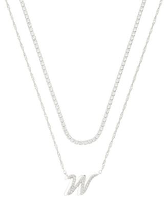 Women's Cubic Zirconia Initial Pendant Necklace, 2-Piece Set