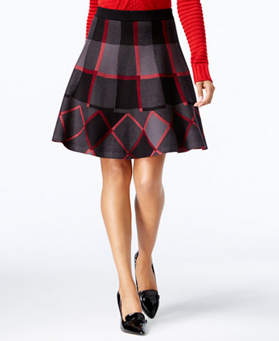 Grace Elements Plaid A-Line Sweater Skirt
