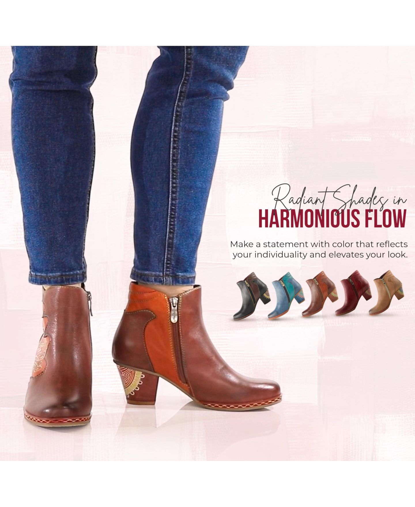 Женские ботинки L'Artiste Zamihi Western Boot -Leather Burnished Polished Design - Padded Insole, Inside Zipper, Flexible Sole, цвет: Коричневый — фото 3