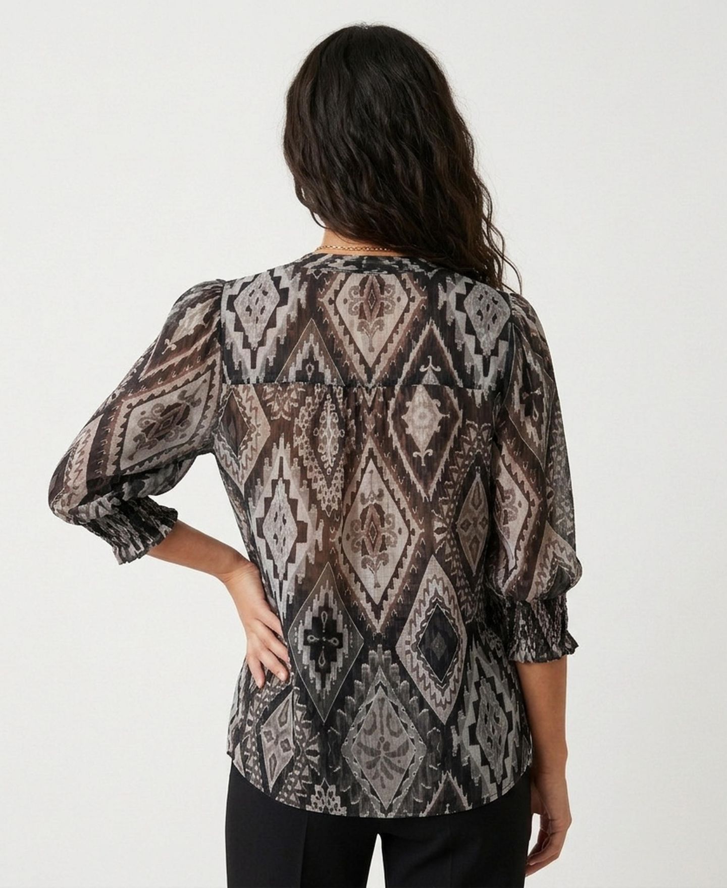 Женская блузка Jason Wu Tie-Neck Puff Sleeve, цвет: Коричневый бриллиантовый — фото 3
