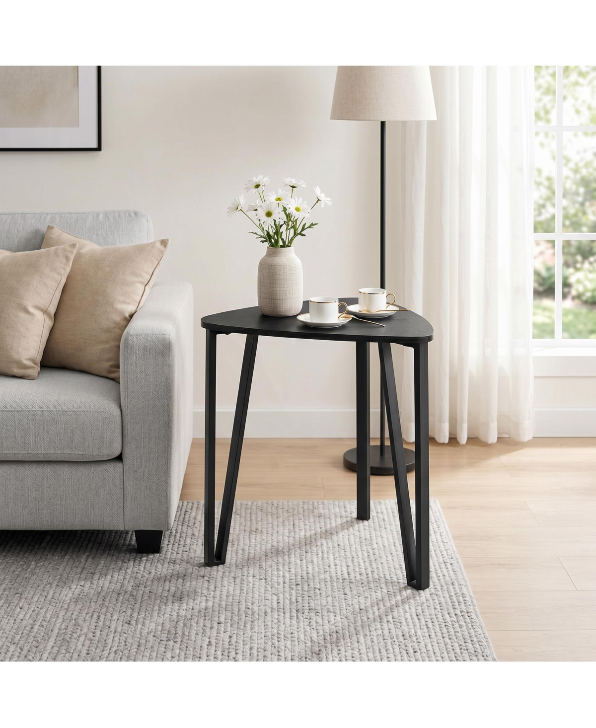 gaomon Industrial Triangle Nesting Coffee Table Set, Space-Saving Stackable Side Tables with Black Metal Frame Melamine Boards for Living Room Bedroom