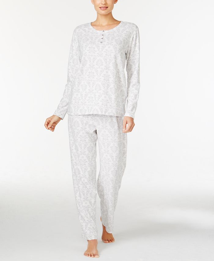 Charter Club Printed Thermal Fleece Pajama Set, Created for Macy's - Macy's