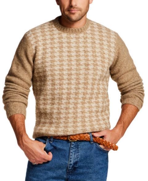 Мужской свитер Weatherproof Vintage Fuzzy Knit Houndstooth Crew Neck, цвет: Пшеничный