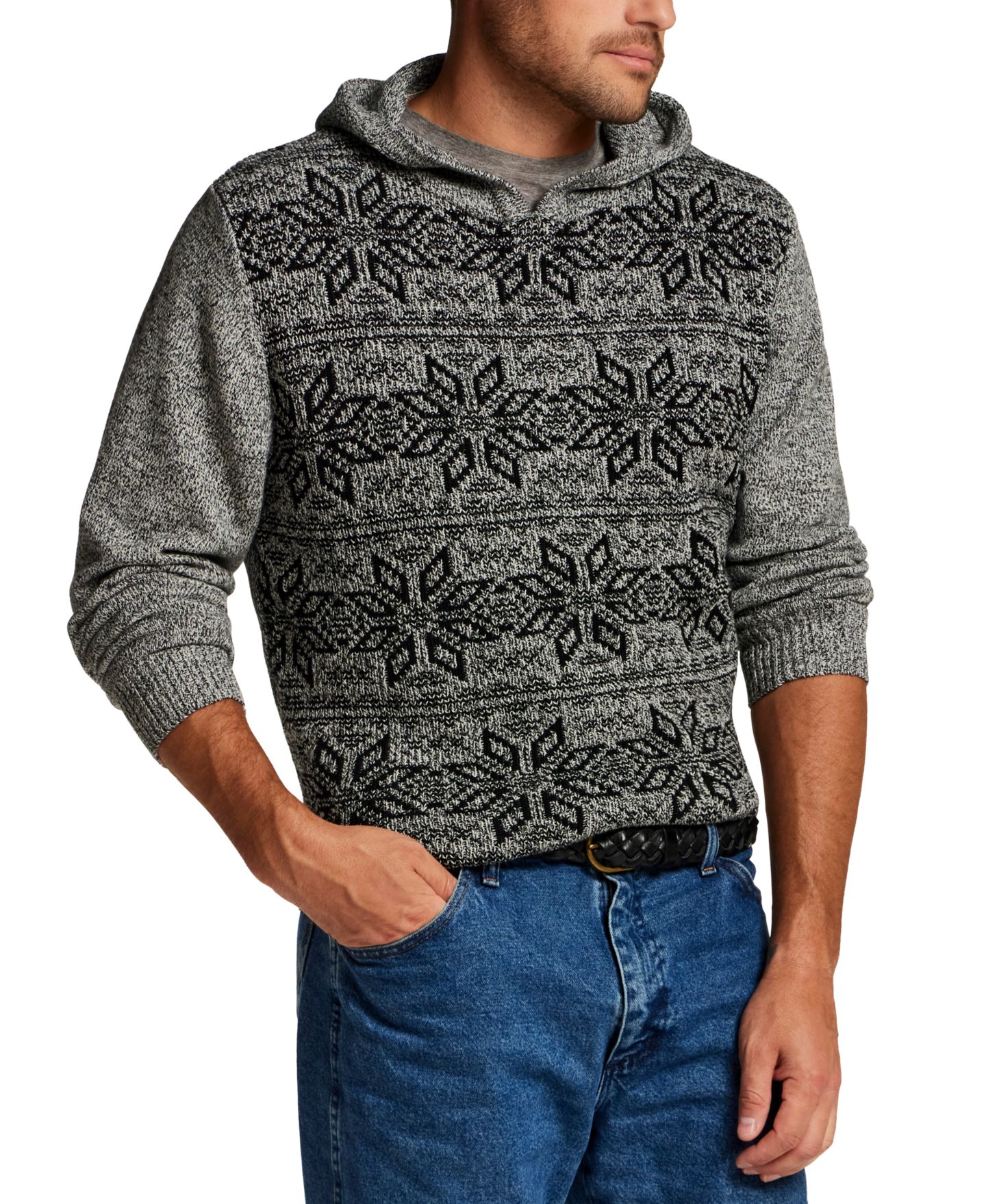 Мужской свитер Weatherproof Vintage Marled Snowflake Cotton Hooded Pullover, цвет: Серый — фото 2