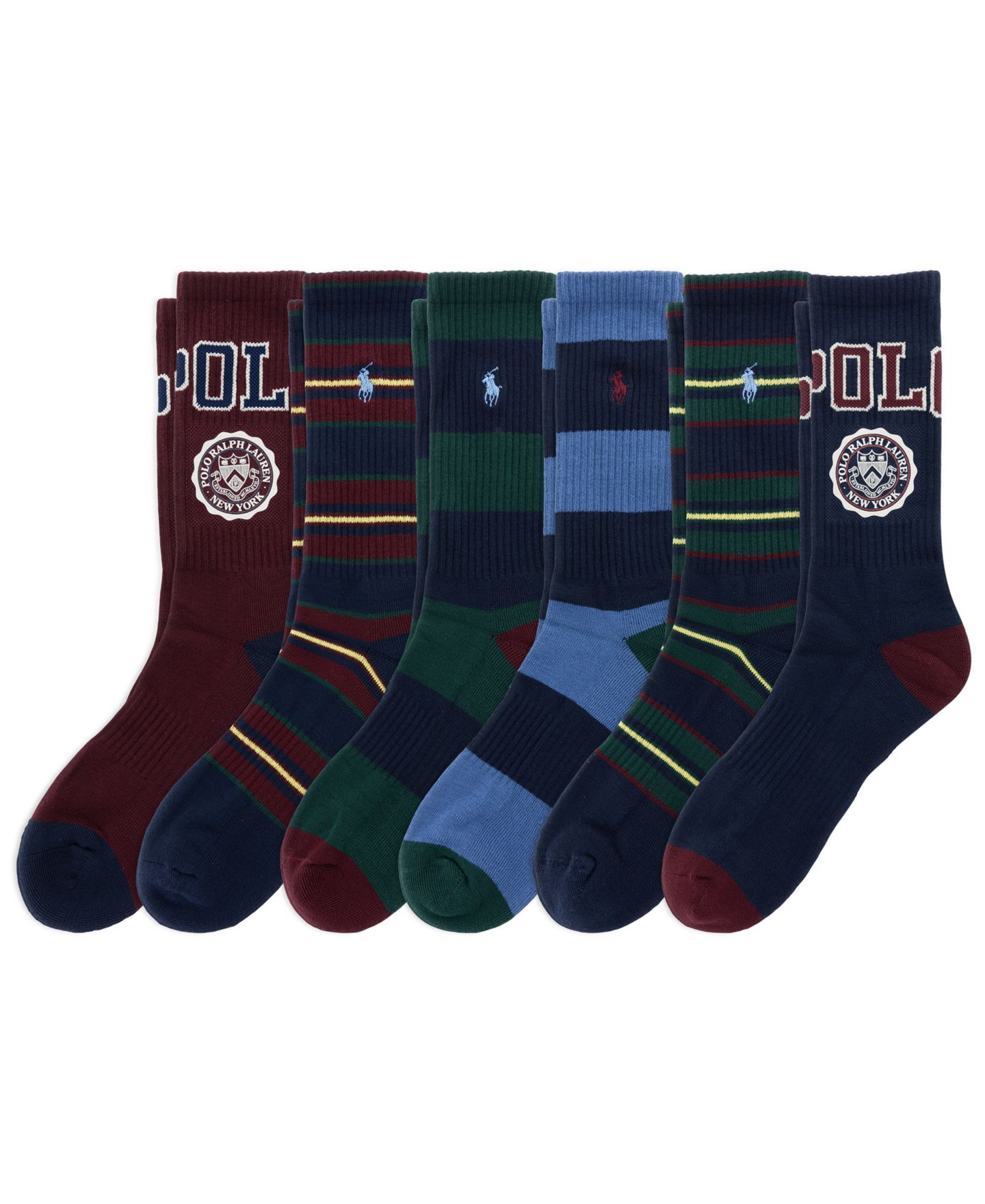 Носки Crest для мужчин, в полоску, 6 шт. — Polo Ralph Lauren, цвет: Тёмно-синий / Винный — фото 1