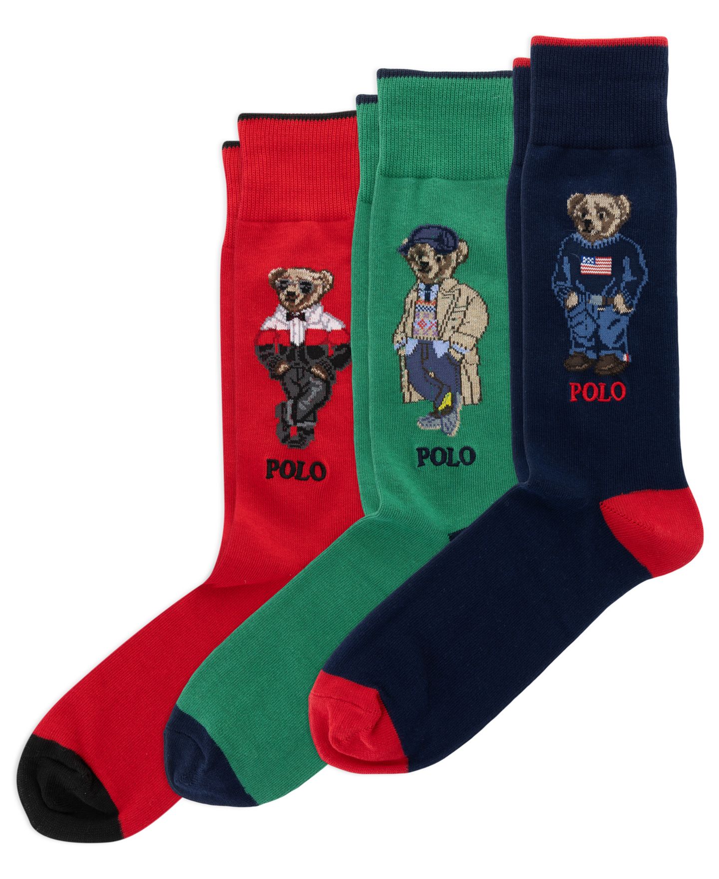 Носки Box для мужчин, хлопок, 3 предмета — Polo Ralph Lauren, цвет: Тёмно-синий / Зелёный — фото 1