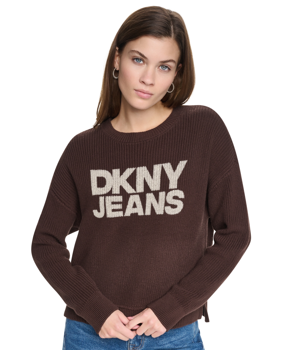 Dkny Jeans Women's Long Sleeve Hi-low Boxy Sweater In Espresso
