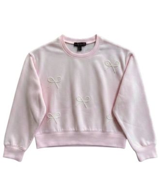 Girls' 7-16 Mini Imitation Pearl Bow Crewneck Sweatshirt
