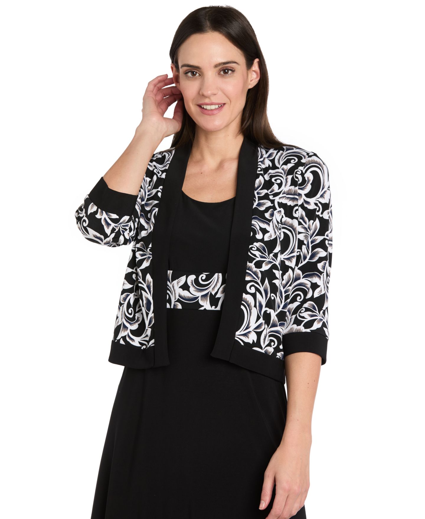 Женские платья R & M Richards Petite Jersey Scoop Neck Jacket Dress, 2-Piece Set, цвет: Чёрный / Слоновая кость — фото 3