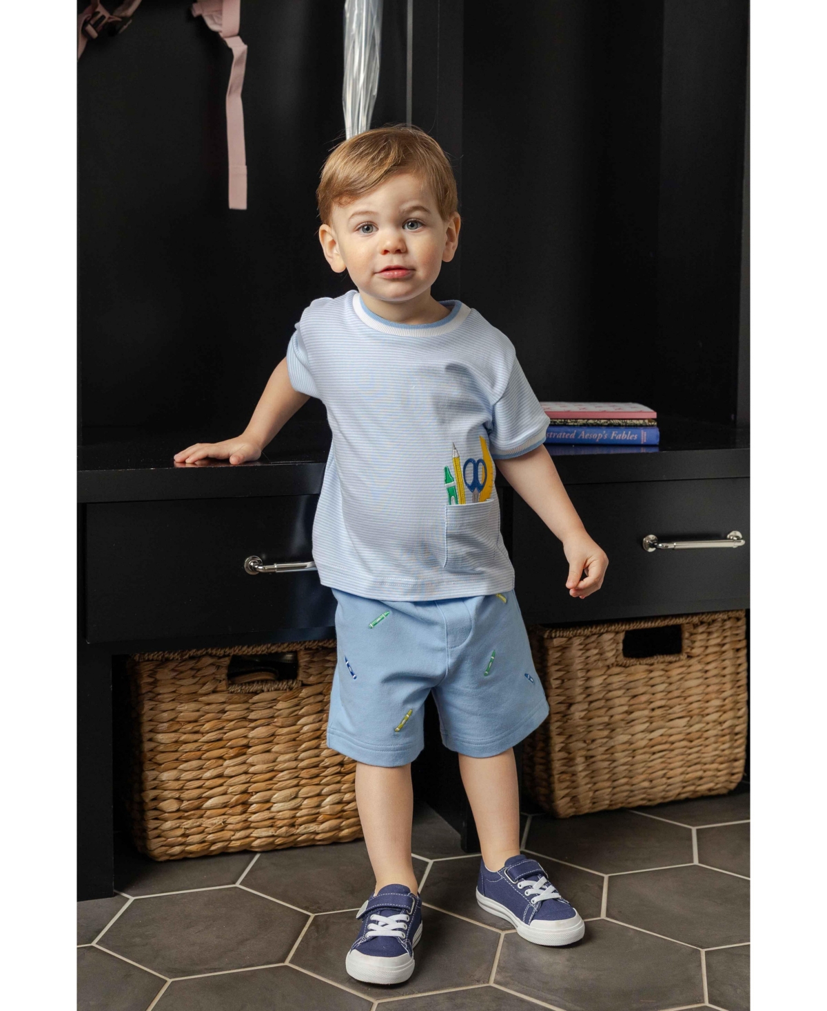 Florence Eiseman Toddler Boys (2T -5) Knit Short Set With School Supplies