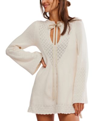 Women's Bali Old Flame Long-Sleeve Mini Pointelle-Knit Sweater Dress