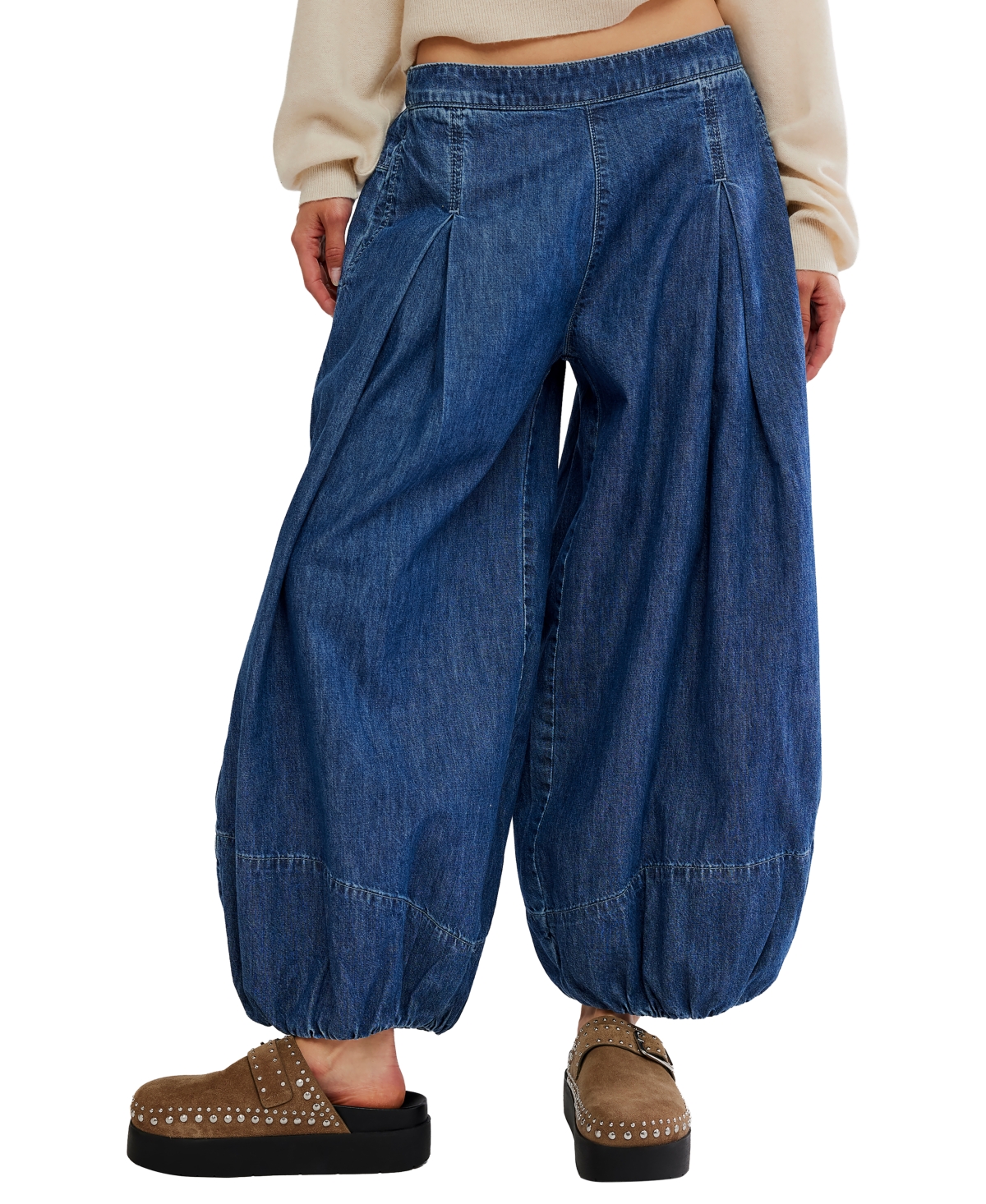 Free People Women's Moonflower Mid-Rise Wide-Leg Pull-On Jeans