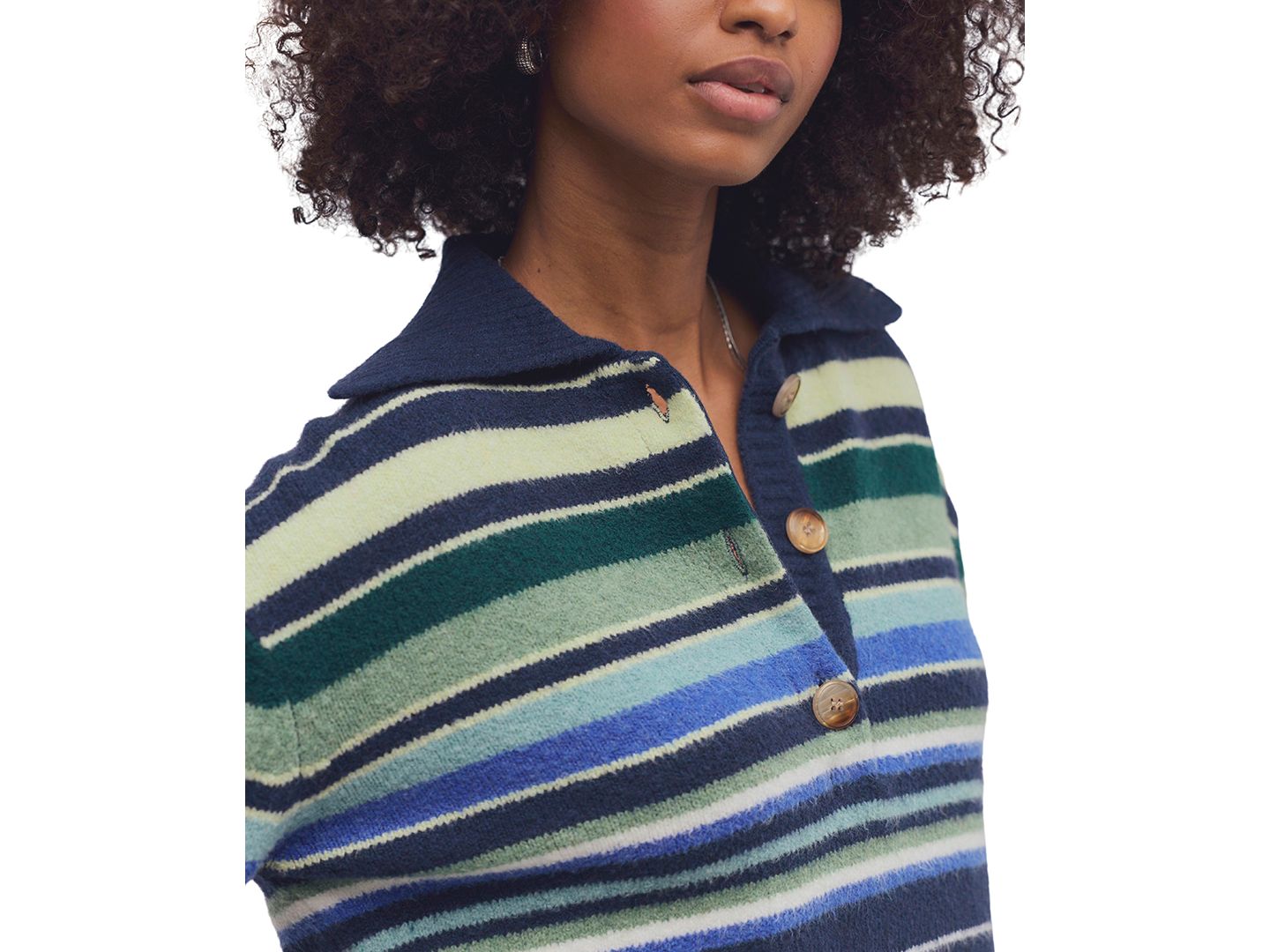 Женский свитер Free People Trading Up Lightweight Stripe Polo Sweater, цвет: Тёмно-синий комбинированный — фото 4