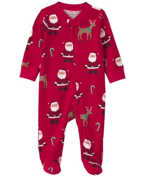Детский слип Carter's Santa Christmas из 100% хлопка с двусторонней молнией, цвет: Красный / Бежевый