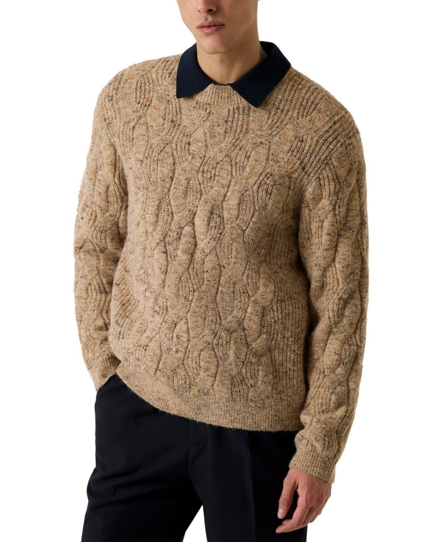Мужской свитер GUESS Cooper Cable-Knit Crewneck, цвет: Разноцветный — фото 1