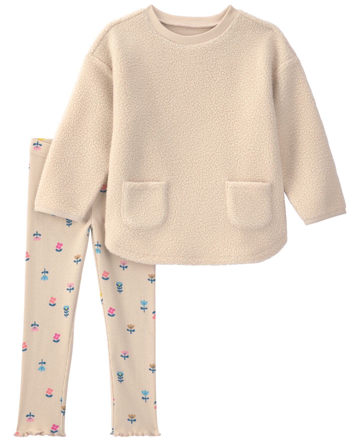 Детский комплект Carter's: цветочный топ с длинным рукавом и брюки, 2T-5T, цвет: Бежевый — фото 1