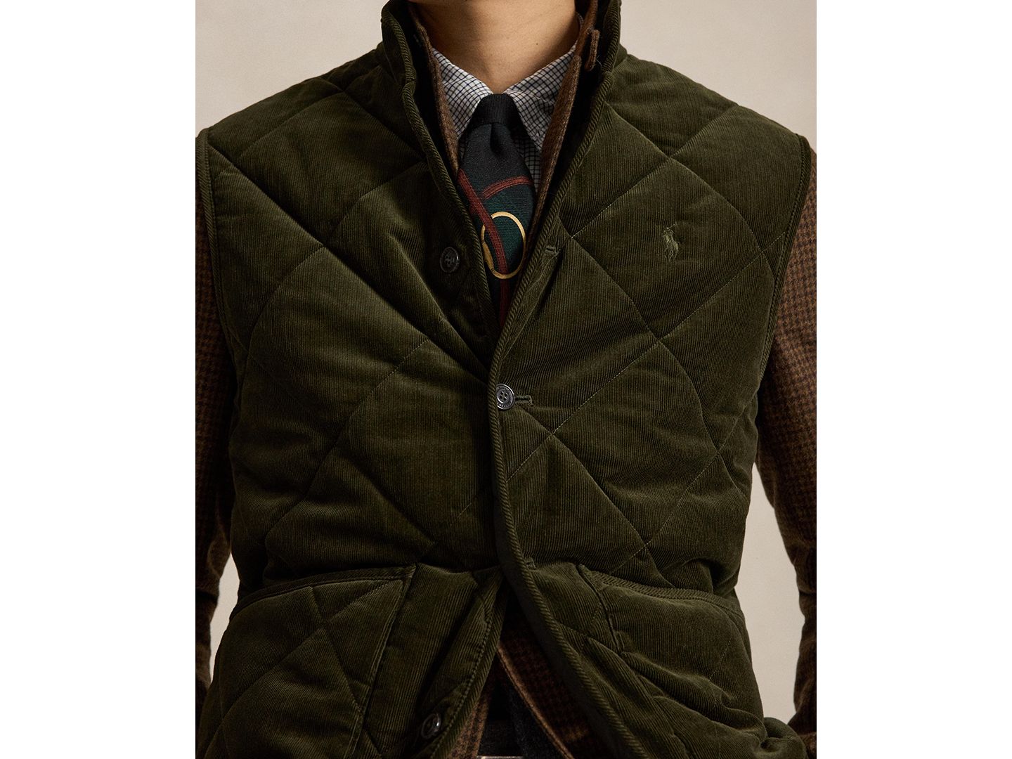 Мужской жилет Polo Ralph Lauren Hurston Quilted Corduroy Lined Vest, цвет: Оливковый — фото 3
