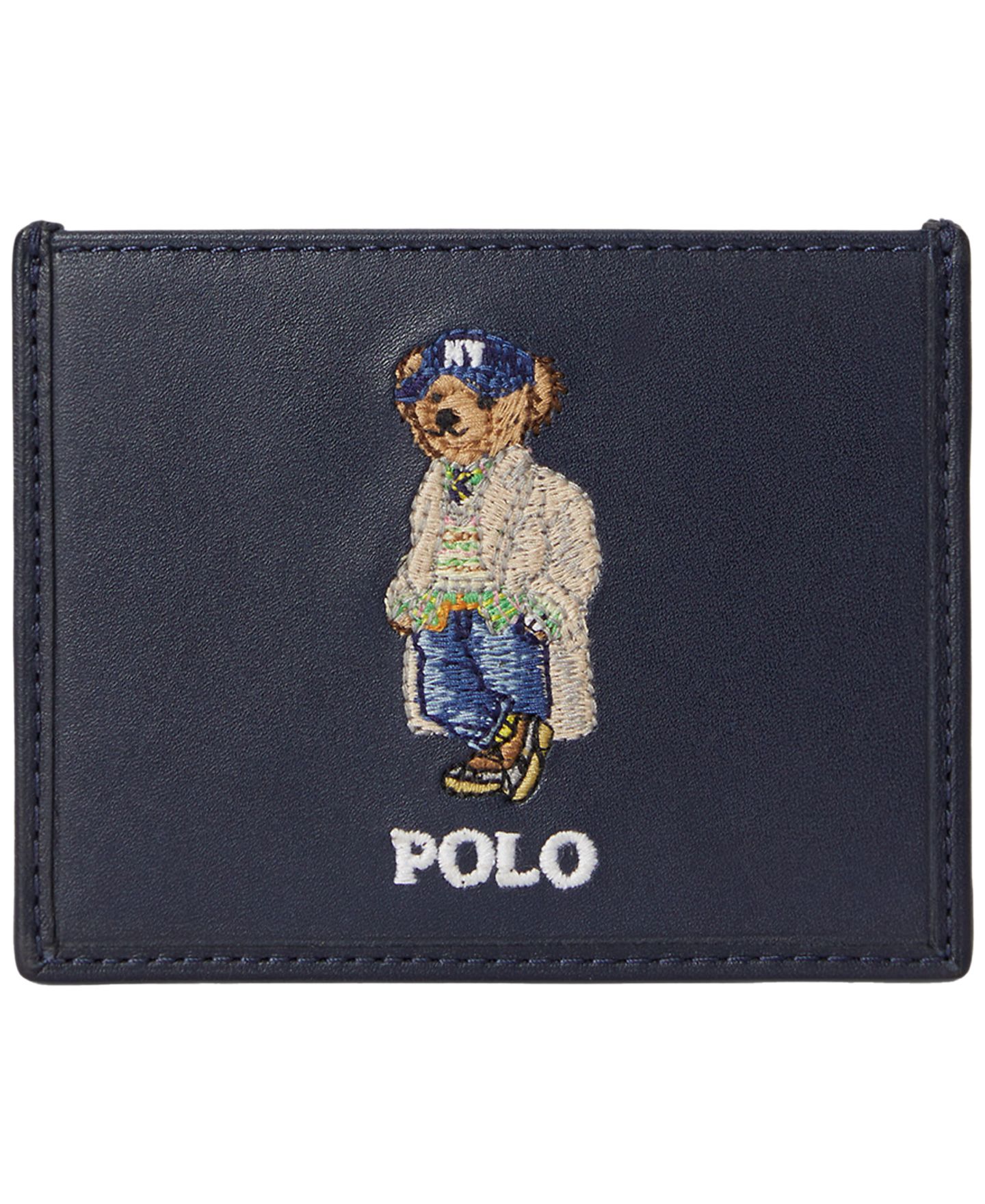Мужской кошелёк Polo Ralph Lauren Polo Bear Slim Full-Grain Leather Card Case, цвет: Тёмно-синий — фото 1