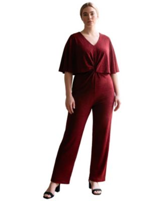 Plus Size Twist Cape Metallic Jumpsuit