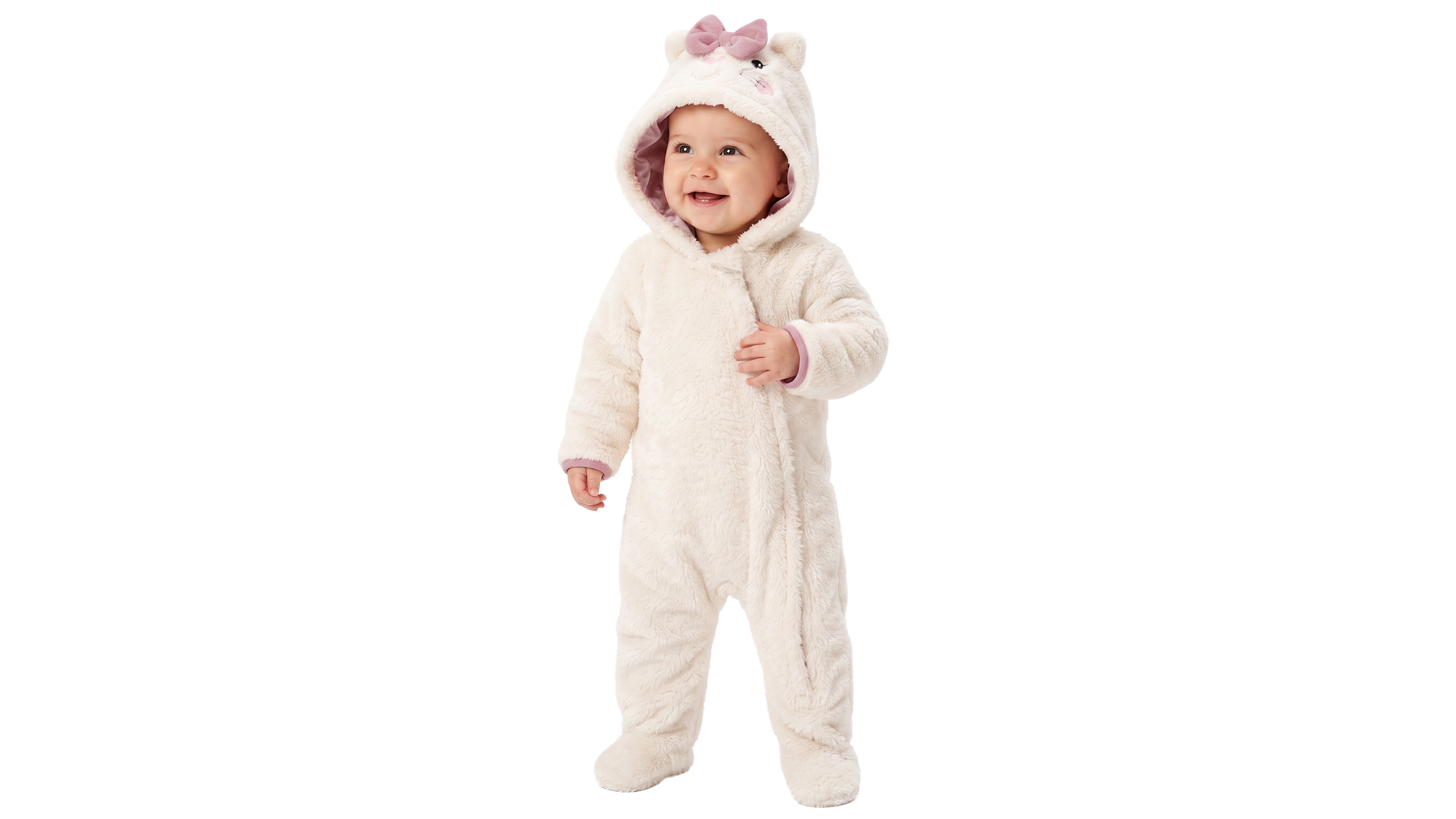 Baby Essentials Girls' Cat Sherpa Hooded Zipper-Closure Footie
