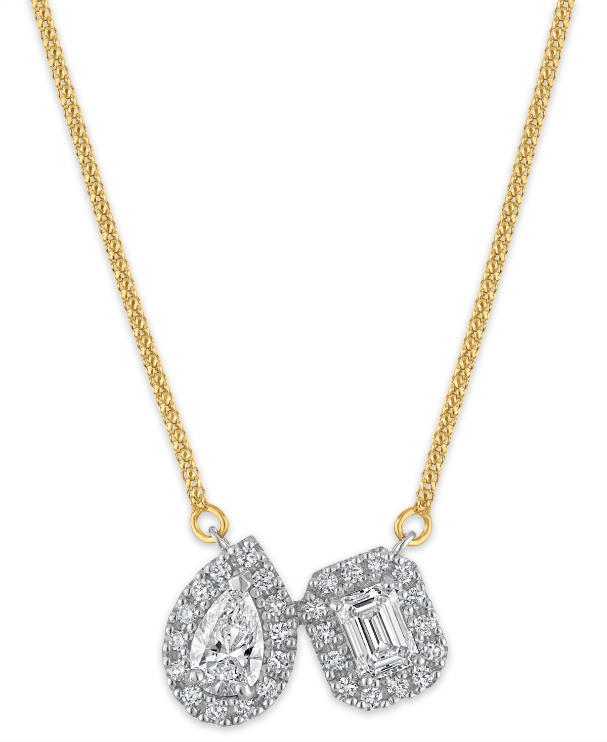 Macy's Lab-Grown Diamond 2-Stone Pendant Necklace (1-1/5 ct. t.w.) in 14k Two-Tone Gold - Two-tone Gold
