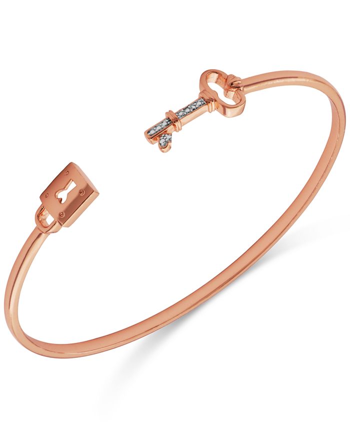 Macy's Diamond Accent Lock and Key Cuff Bracelet in Rose GoldPlated Sterling Silver Macy's