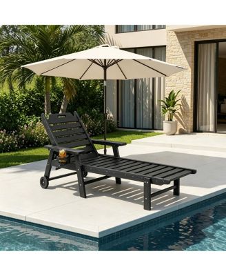 Rolling Outdoor Chaise Lounge Chair, 5-Position Adjustable Backrest, Wheels, Cup Holder for Deck, Garden, Backyard
