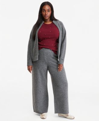 Plus Size Easy Wide-Leg Pull-On Sweater Pants