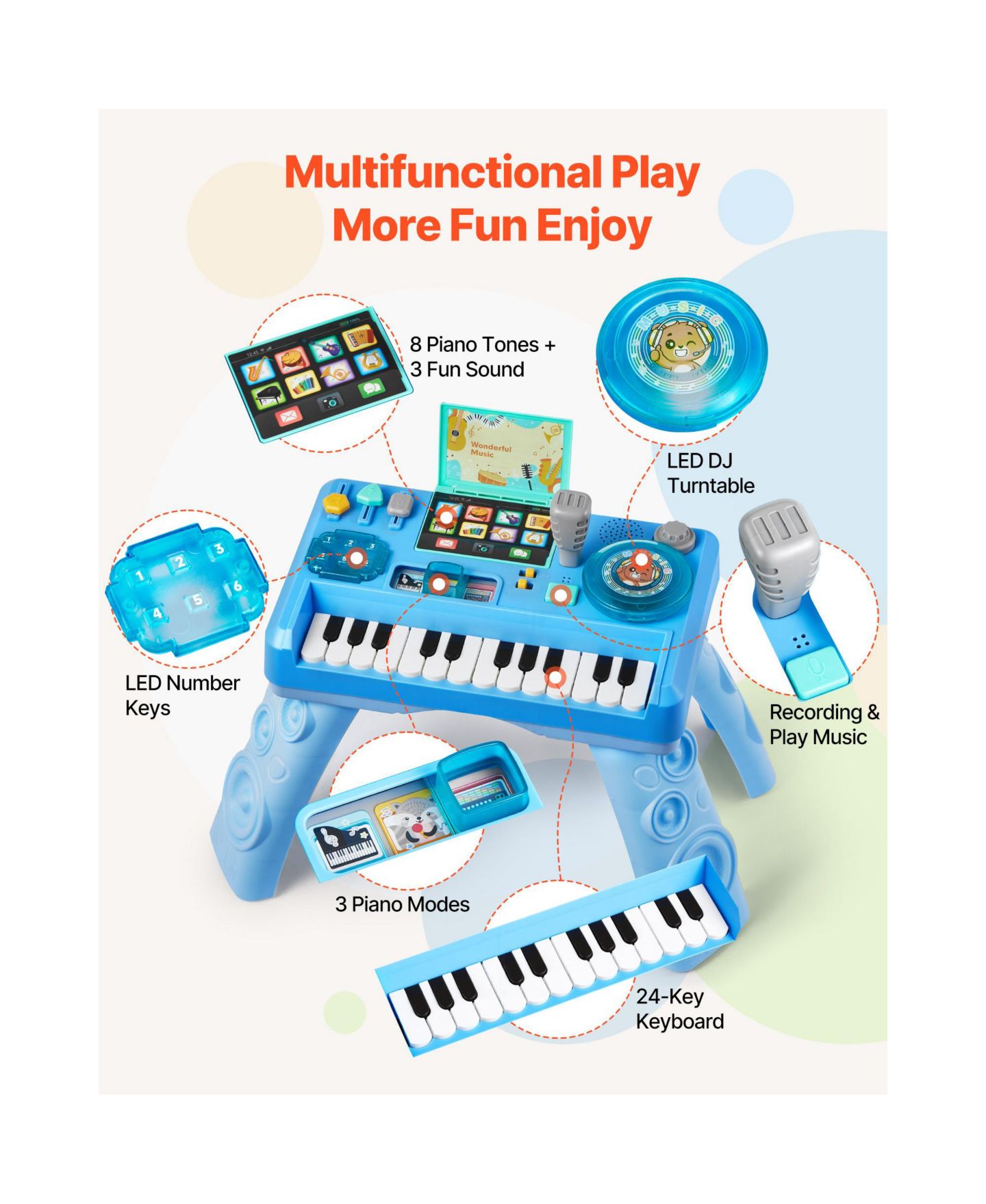 Детская игрушка SUGIFT Baby DJ Turntable 133 Sound Sources Record and Playback Musical Activity Table, Ages 6 Months+, цвет: Синий — фото 6