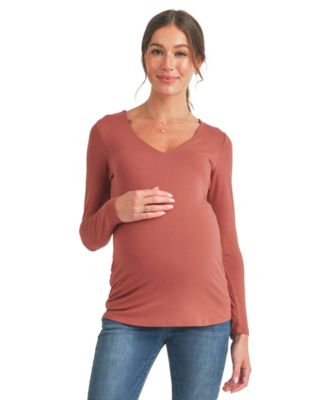 Maternity V-Neck Long-Sleeve Fitted Top