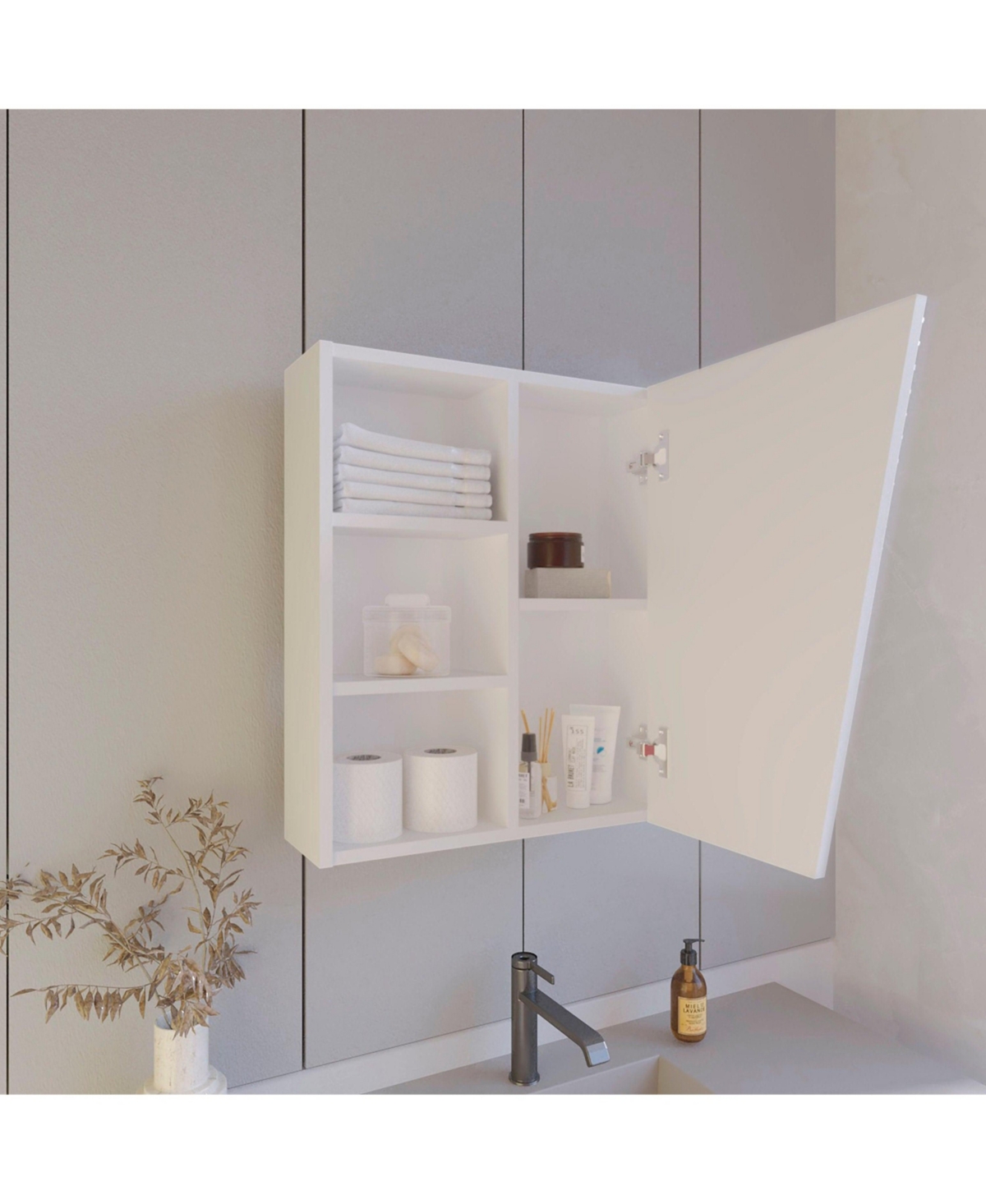 Fm Furniture Pinedale Medicine Cabinet with Mirrored Door and Open Storage